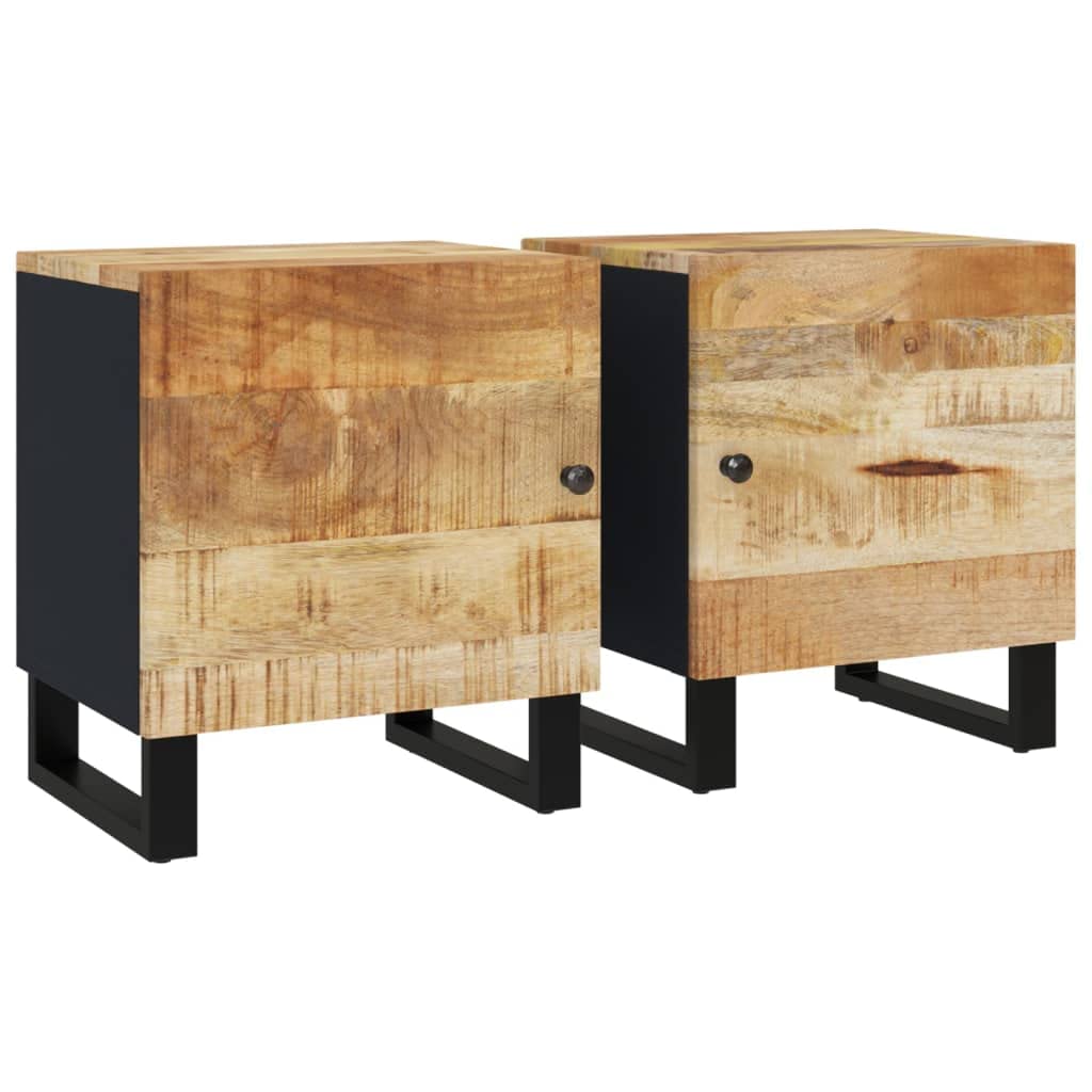 vidaXL Industrial Style Bedside Cabinets Set of 2 Solid Wood Mango Sturdy Metal Legs Nightstands and Side Tables for Bedroom Liv