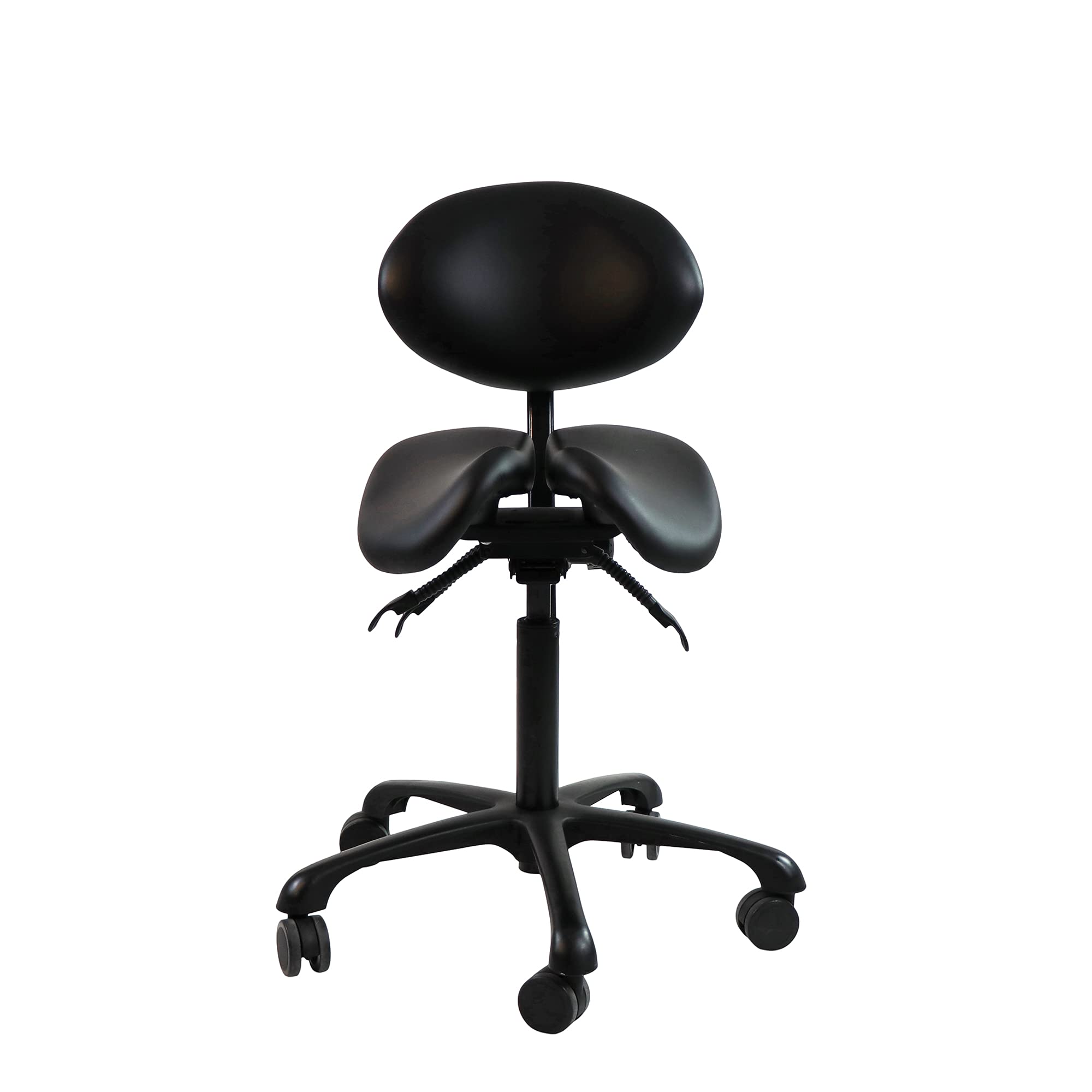 Master Massage Berkeley Ergonomic Split Seat Style Backrest Saddle Stool with Two Tilting Option in Black with Black Aluminum Ba