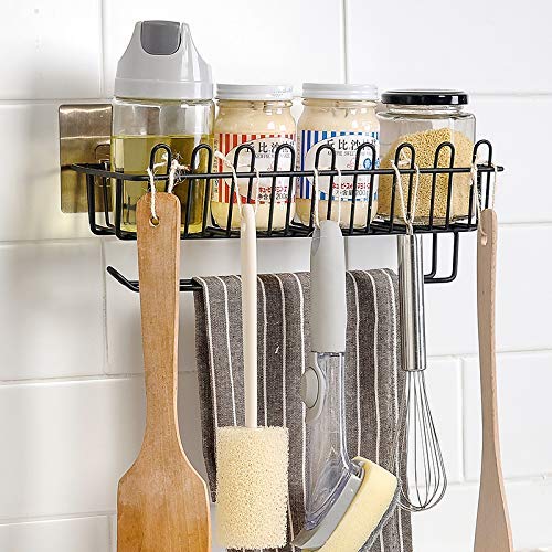 Zomoza Self Adhesive Wall Mounted Kitchen Storage Hanging Rack Basket with Tissue Holder and Kitchen Towel Holder Wardrobe Hangi