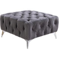 Acme Wugtyx Button Tufted Velvet Upholstered Square Ottoman in Dark Gray
