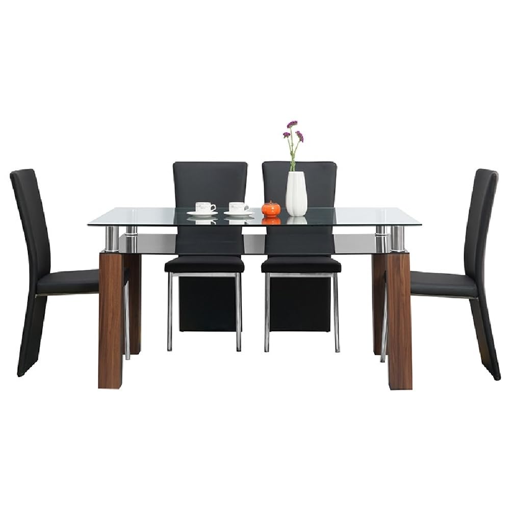 Royaloak Muar Malaysian Glass 6 Seater Dining Table Set With Chairs| Tempered Glass Top | Solid Wood Legs | Modern Design For Di