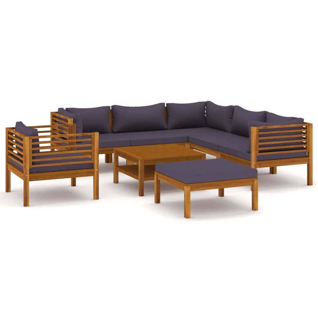 vidaXL Solid Acacia Wood Patio Lounge Set 8 Piece with Cushion Outdoor Garden Terrace Wooden Modular Sofa Seating Seat Sitting Chair Furniture