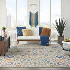 HomeRoots Ivory/Multi 100% Polypropylene 7’ x 10’ Ivory and Multicolor Floral Buds Area Rug