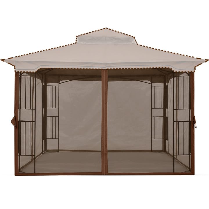 MASTERCANOPY Patio Gazebo Mosquito Netting Screen Walls (10x10, Coffee)