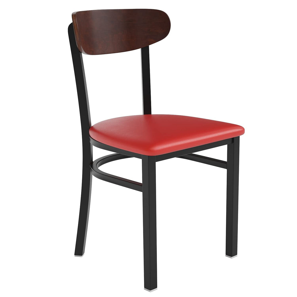 Flash Furniture Wright Commercial Dining Chair 523 Lb. Capacity Black Steel Frame-Integrated Footrest, 1 Pack, Walnut Wood Back/Red Vinyl Seat
