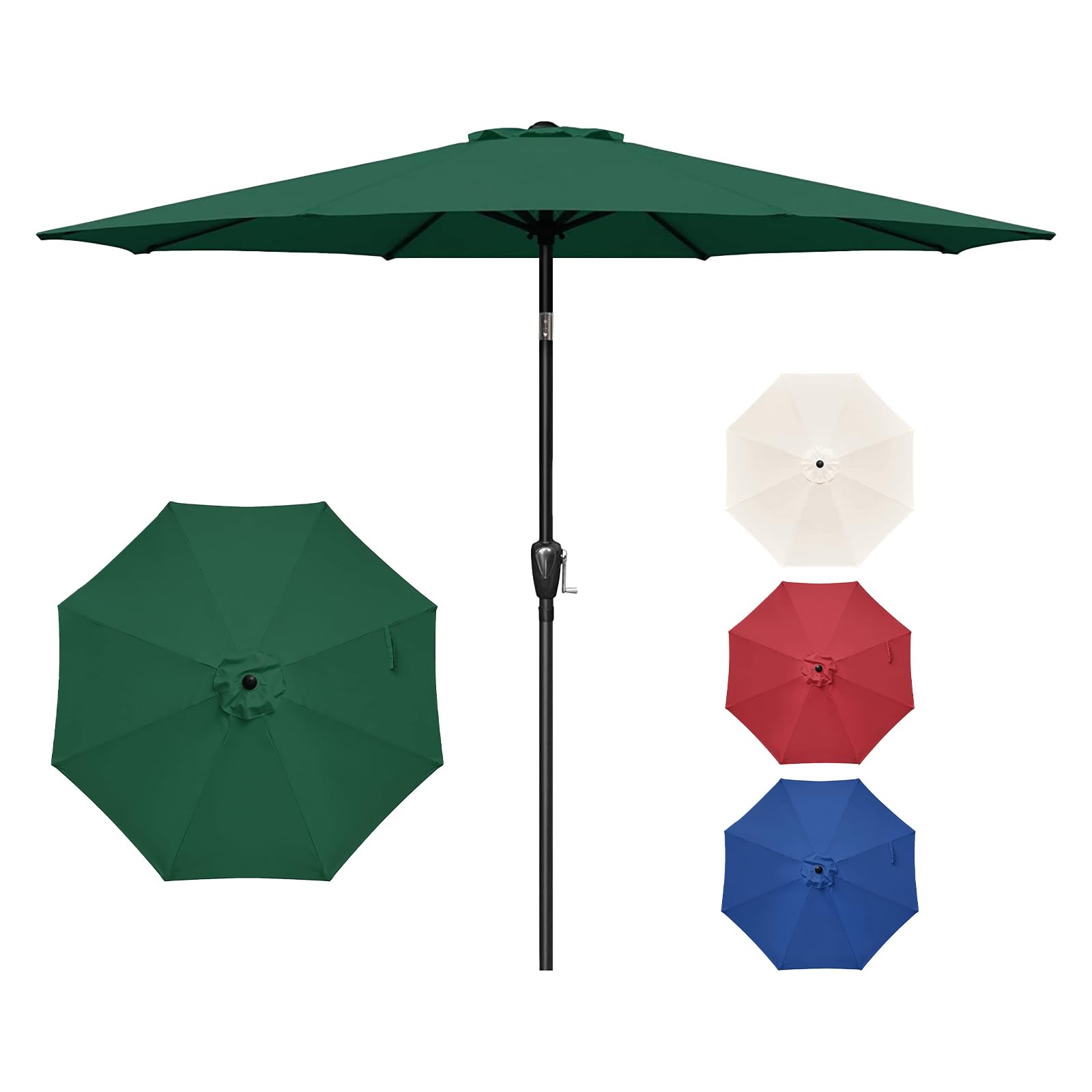 Yssoa 9' Patio Umbrella Outdoor Table Market Yard Umbrella With 8 Sturdy Ribs, Green