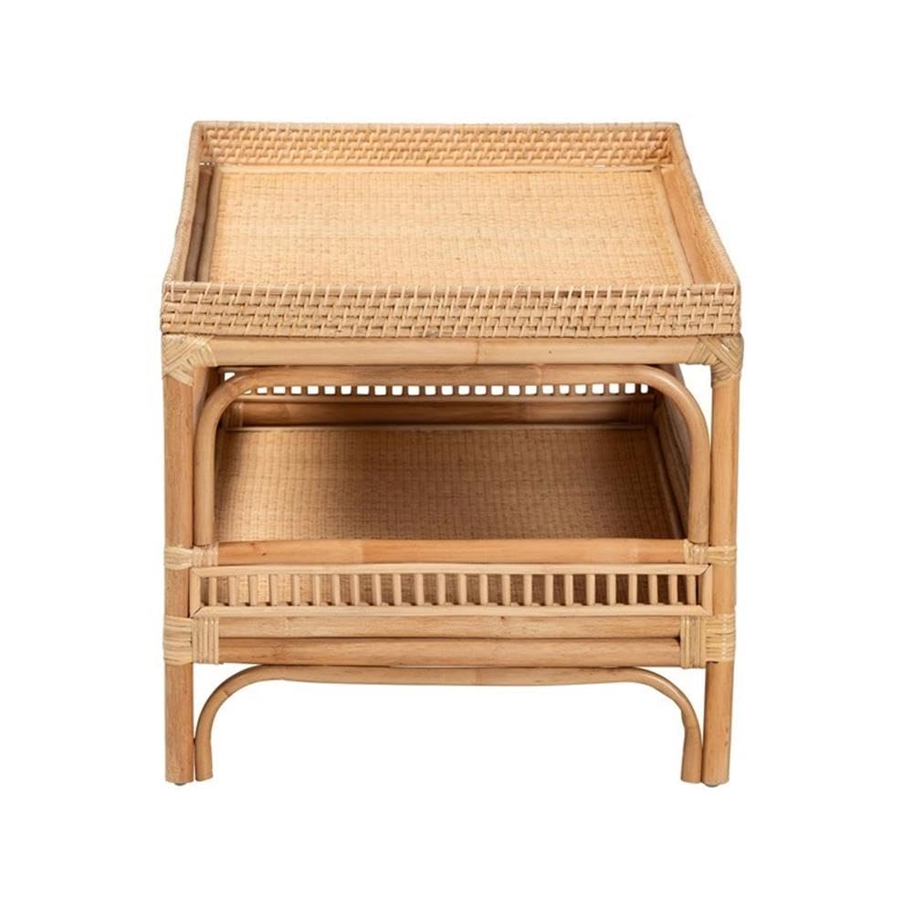 bali & pari Modern Bohemian Rattan Coffee Table - Brown Natural Finish, Stylish Design for Living Room and Lounge