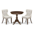East West Furniture AMSI3-MAH-35 3 Piece Dining Room Table Set Contains a Round Kitchen Table with Pedestal and 2 Doeskin Linen 