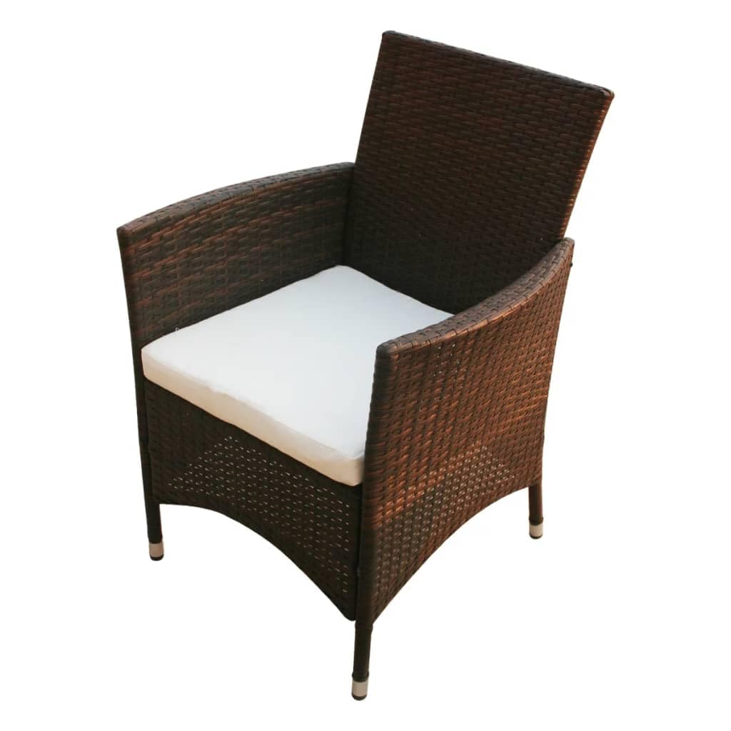 vidaXL Poly Rattan Patio Chairs – Set of 2, Outdoor Garden Furniture with Comfortable Cushions, Brown