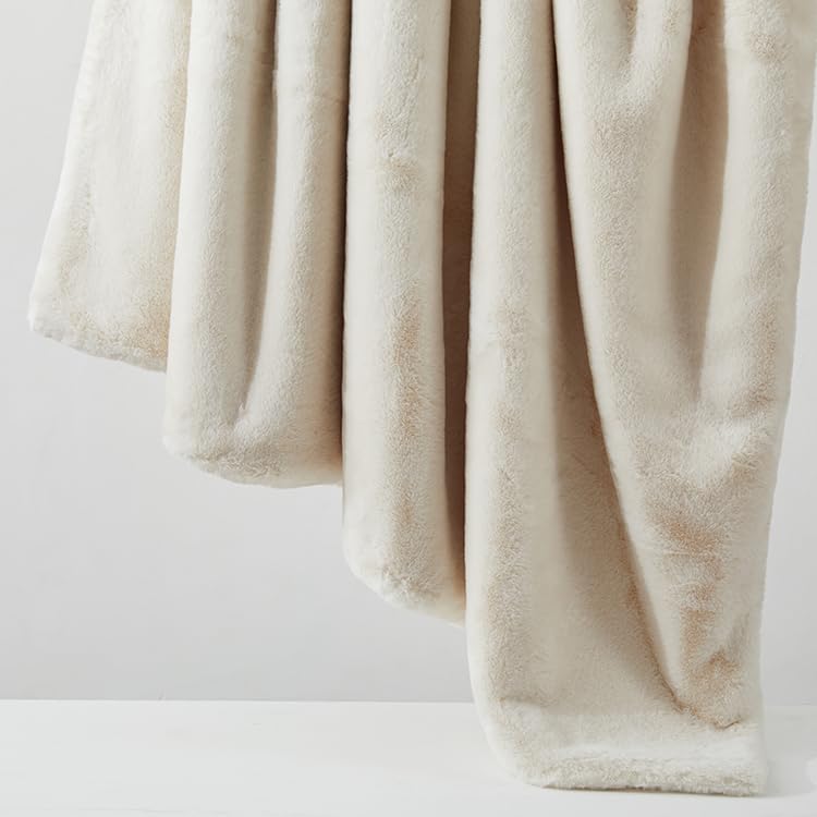 Double Sided Faux Fur Throw Blanket Silky Soft Oversized Afghan Machine Washable, Grey Striped Mink Chinchilla Shadow Fox (Cream