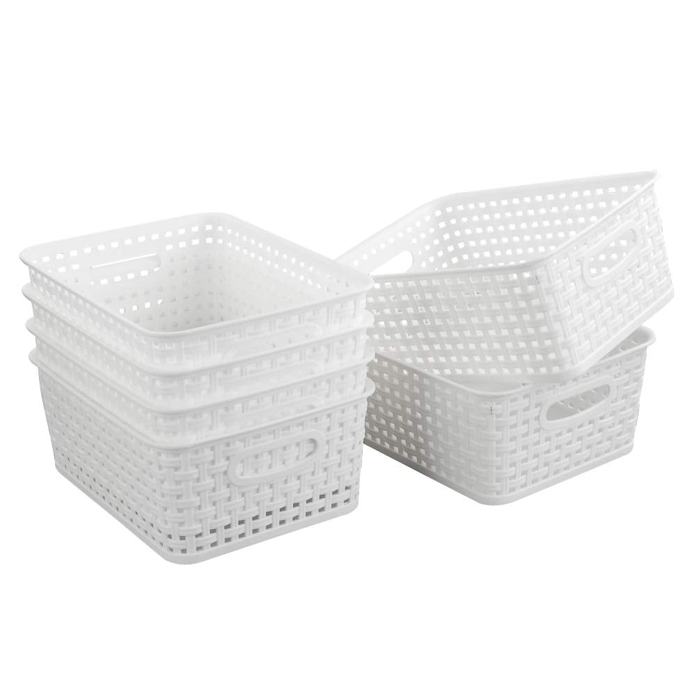 NICESH 6-Pack White Plastic Small Storage Baskets, 10 x 7.7 x 4