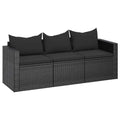 vidaXL Black 3-Seater Patio Sofa with Cushions - Poly Rattan Outdoor Furniture with Removable Padded Cushions, Durable PE Rattan