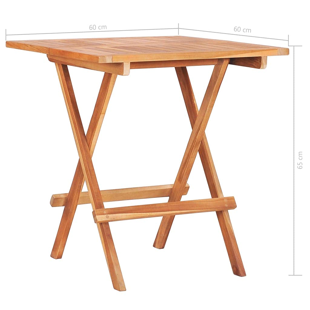 vidaXL Solid Teak Wood 3 Piece Bistro Set Wooden Garden Outdoor Terrance Patio Dining Room Furniture Folding Table & Chair with Light Blue Cushions