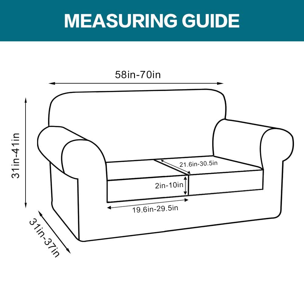 Turquoize 3 Piece Sofa Covers For 2 Cushion Couch Sofa Slipcover Soft Couch Cover For Dogs-Washable Sofa Furniture Covers With 2 Individual Cushion Covers, Thick Jacquard Fabric (Loveseat, Dove)