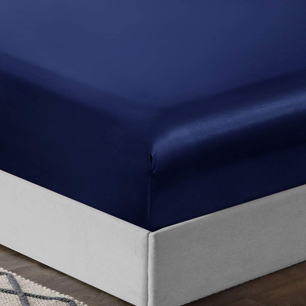 Treely 6 Piece Satin Sheets King Size Silky Smooth Navy Blue Satin Sheet Set With Deep Pocket, Satin Fitted Sheet, Flat Sheet, 4