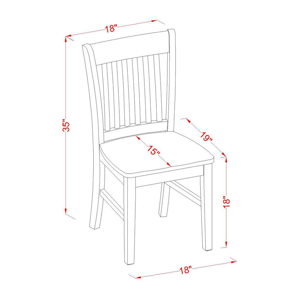 East West Furniture NFC-OAK-W Norfolk Dining Chairs - Slat Back Wooden Seat Chairs, Set of 2, Oak