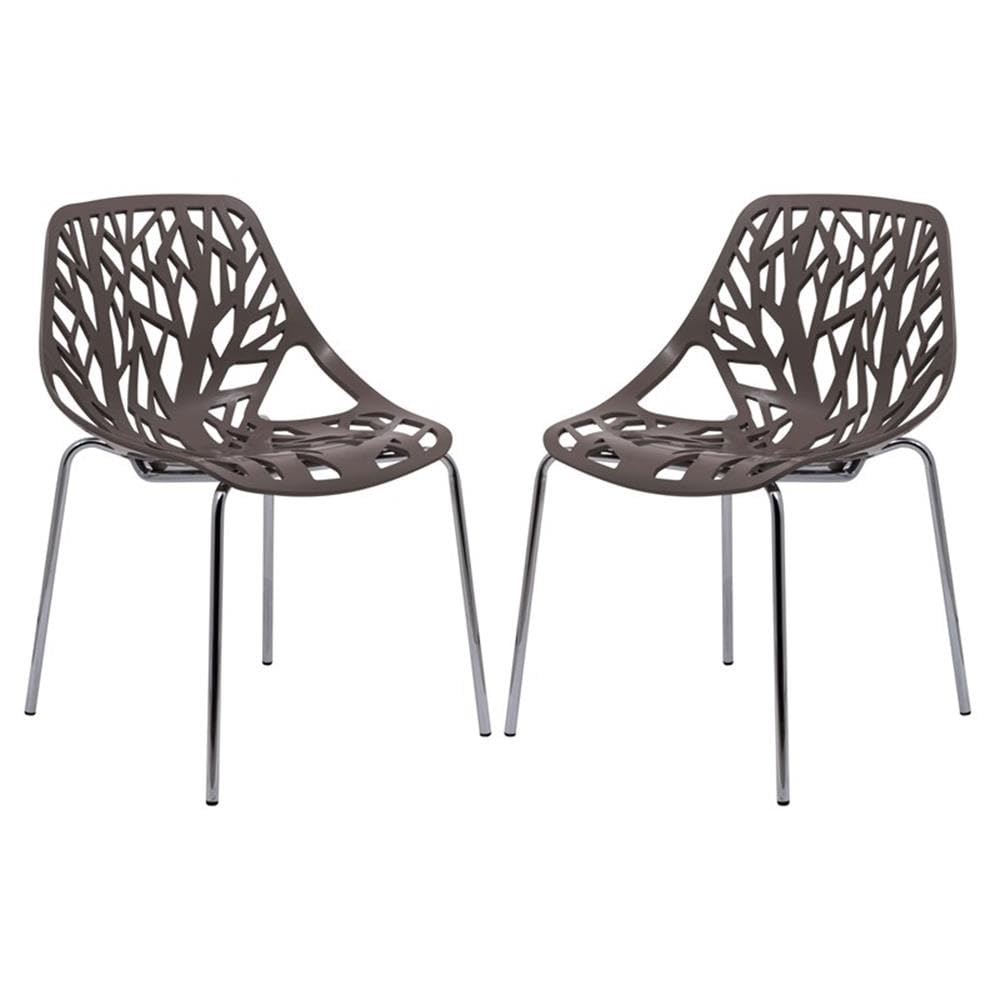 LeisureMod Asbury Modern Dining Chair Set of 2, Taupe Dining Chairs with Durable Polypropylene Seat and Chrome Legs, Stackable C