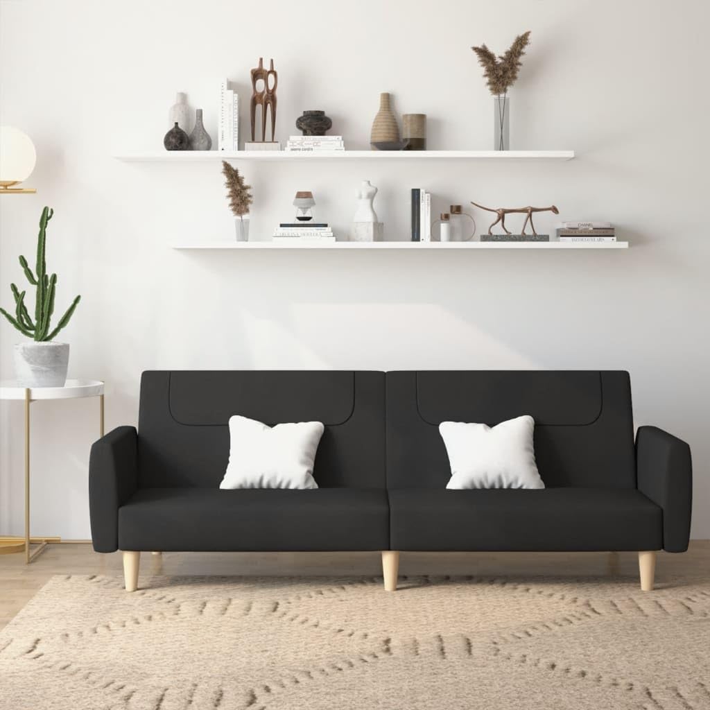 vidaXL 2-Seater Sofa Bed in Black | Convertible Loveseat Sleeper with Wooden Frame | Modern Fabric Upholstered Couch for Home and Office