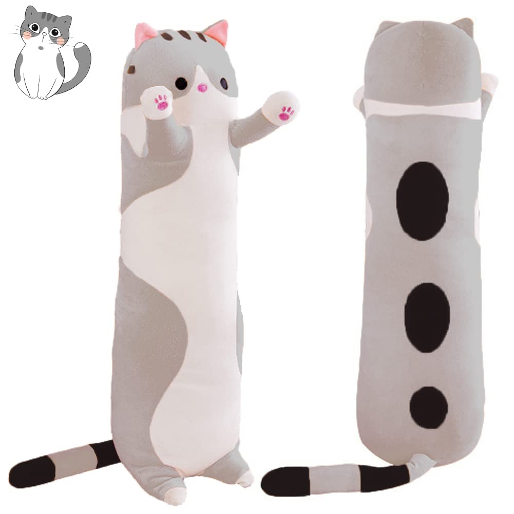 Snowolf Cute Cat Plush Long Body Pillow Cat Stuffed Animals Plushie Toy Soft Throw Sleeping Cotton Kitten Pillow Gift For Kids G