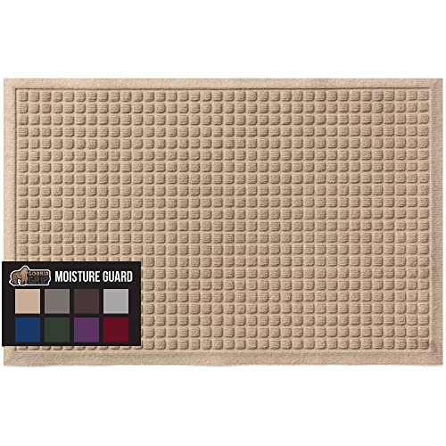 Gorilla Grip Ultra Absorbent Moisture Guard Doormat, Absorbs Up To 1.7 Cups Of Water, Stain And Fade Resistant, Spiked Rubber Backing, All Weather Mats Capture Dirt, Indoor Outdoor, 29X17, Beige