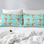 Kids Bed Sheets King Size Cute Fox Print Bed Sheet Set For Boys Girls Bedroom Cartoon Kawaii Decor Woodland Fox Wild Animal Bedding Set Children Toddler Fitted Sheet + Flat Sheet + 2 Pillow Case