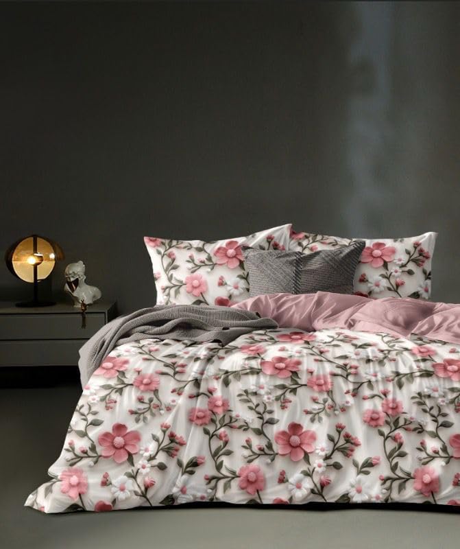 Linemates1 Reversible Comforter Super King Size108 X 108 Both Side Same Print 1 Bedsheet King Size 108X108 Inches With 2 Pillow 