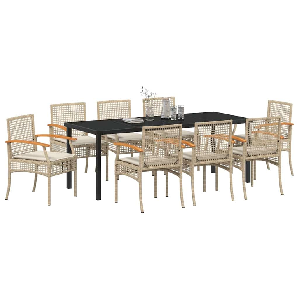 vidaXL Garden Dining Set 9 pcs Beige and Black Rattan