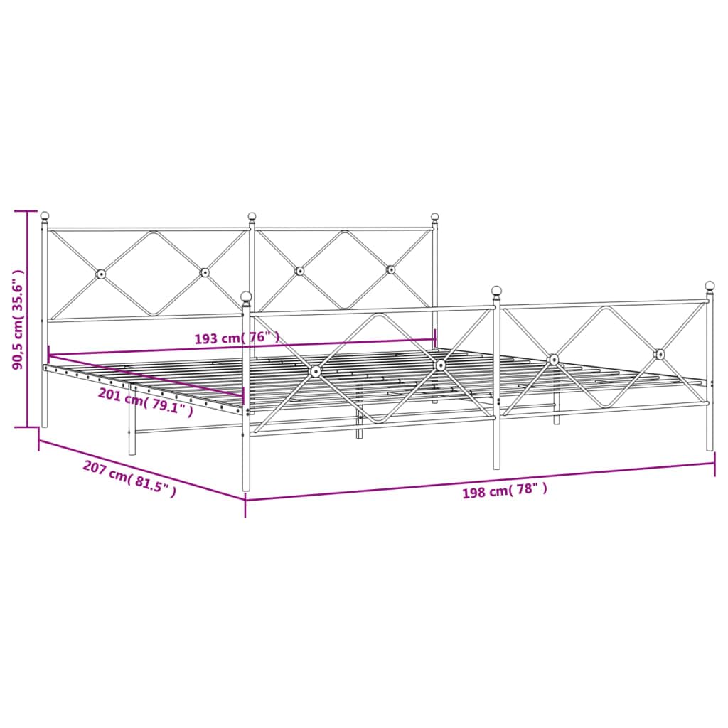 vidaXL Elegant Metal Bed Frame with Headboard/Footboard - White, Steel, 81.5x78x35.6 inch for 76x79.9 inch King Mattress