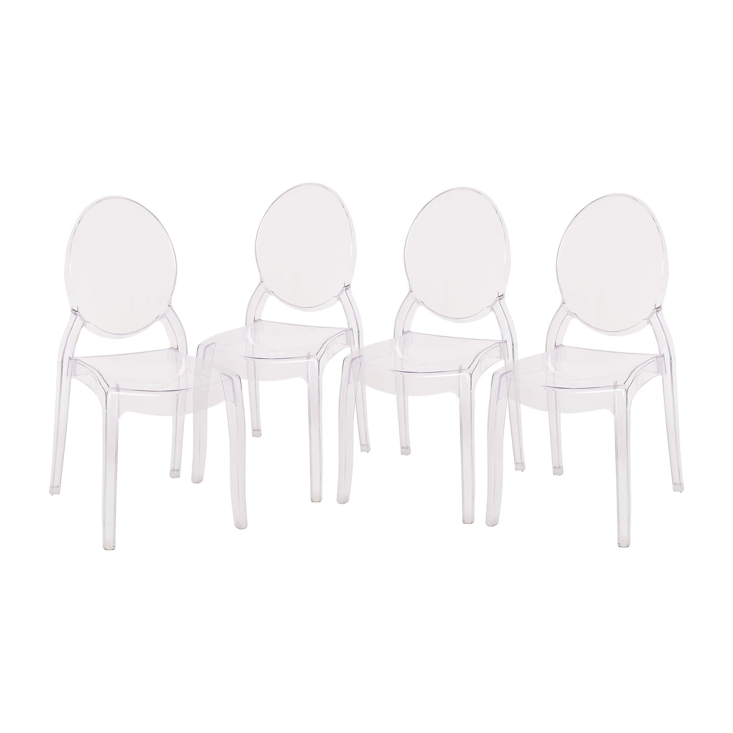 Flash Furniture Set of 4 Extra Wide Resin Ghost Chairs with 700 LB. Weight Capacity - Clear Kitchen and Dining Room Chair - Acry