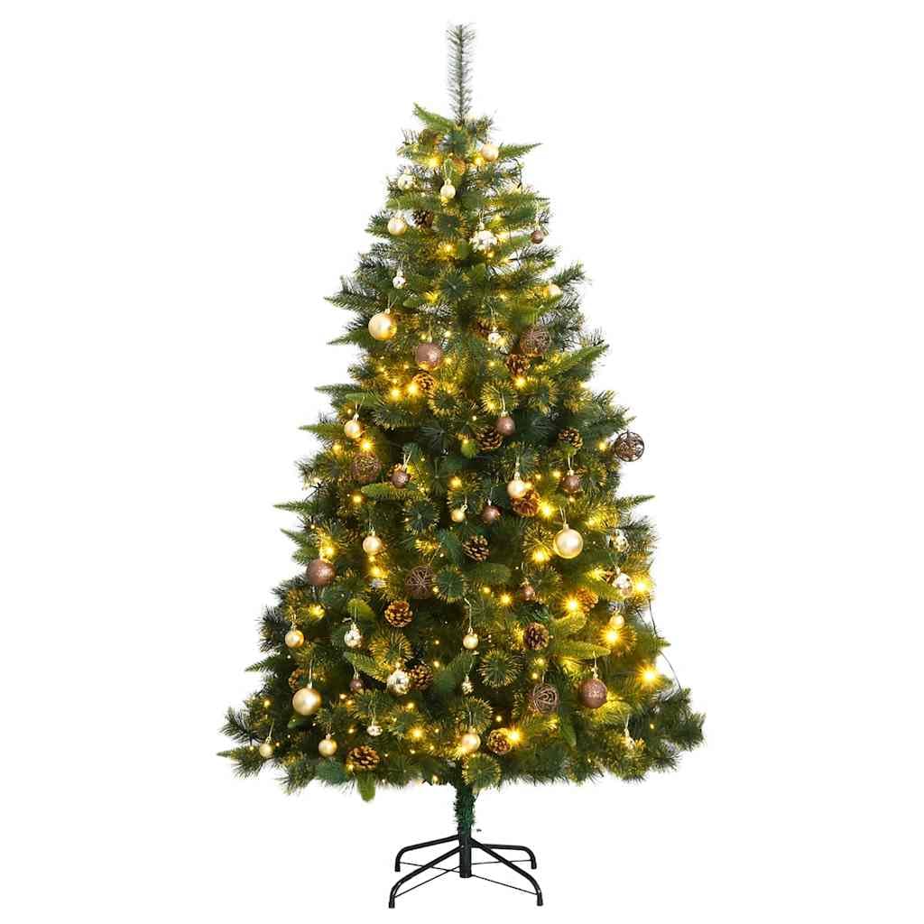 Vidaxl Artificial Hinged Christmas Tree With 300 Leds And Ornament Set  94.5 Inch  Height  Modern Design With Cones And Balls In Va