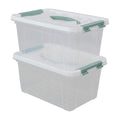 Gloreen 6 Quart Clear Storage Bins with Lid and Green Handle, Multipurpose Stackable Plastic Storage Latches Box/Containers, Set