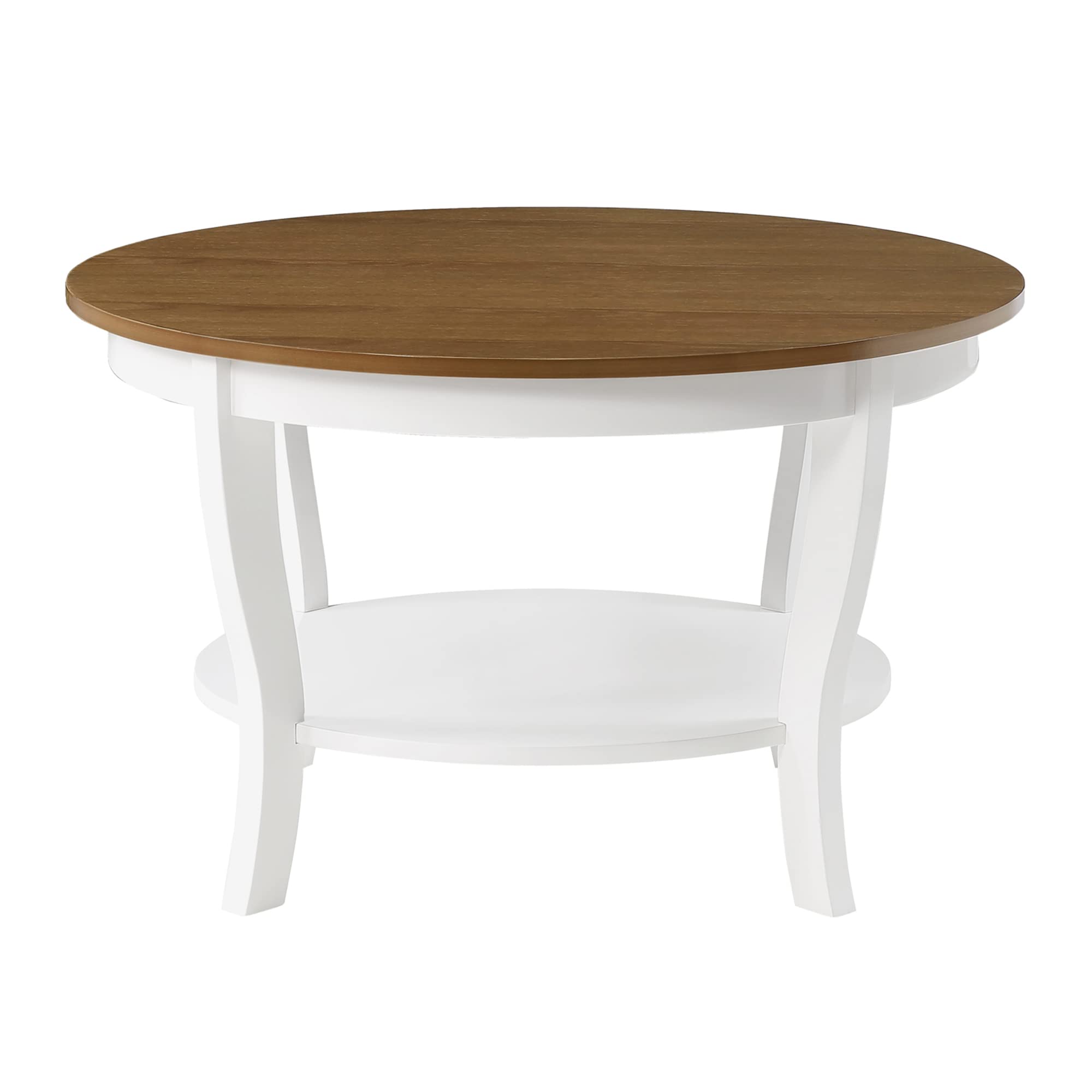 Convenience Concepts American Heritage Round Coffee Table With Shelf, Driftwood/White
