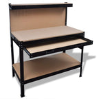 vidaXL Workbench w/Pegboard and Drawer Steel Table Garage Workshop Storage