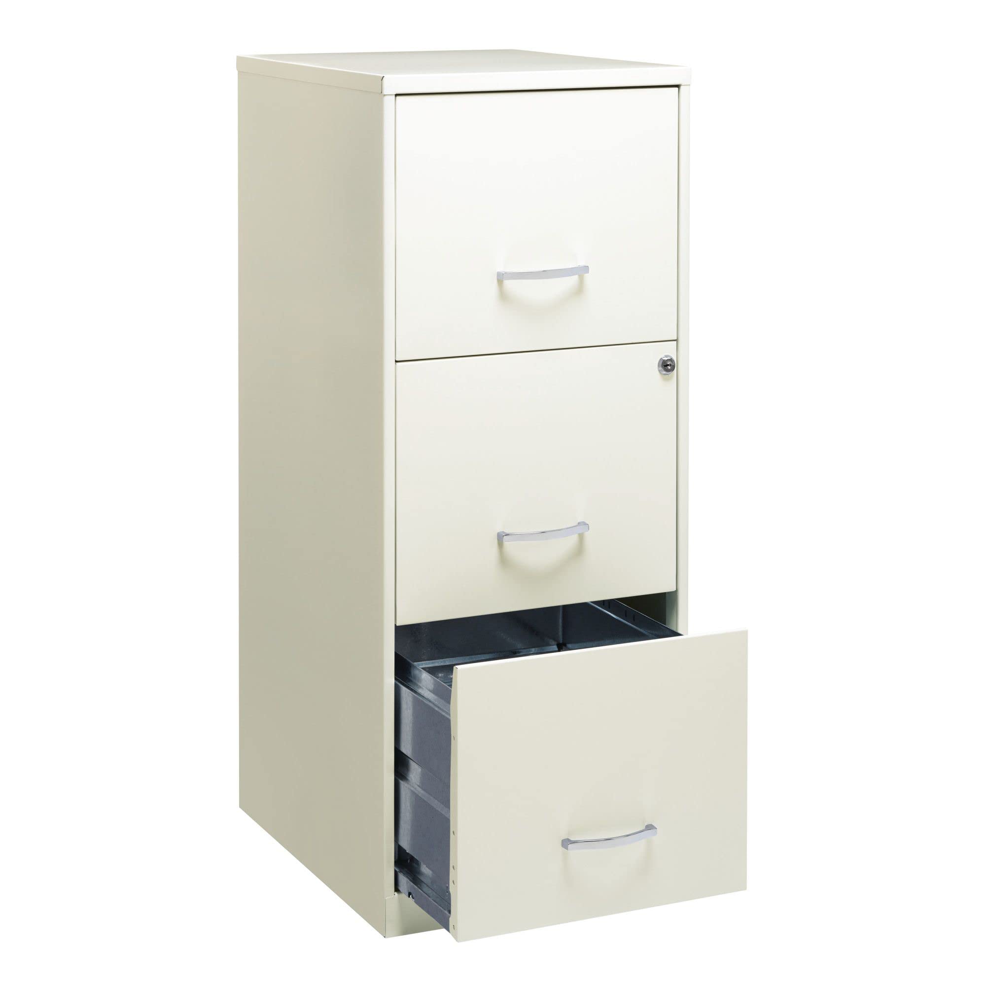 Space Solutions 3 Drawer Vertical Metal File Cabinet with Lock Pearl White