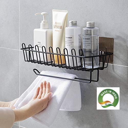 P P Enterprise Stainless Steel Bathroom Corner Shelf Organizer Storage Hanging Shower Caddy Rack (Black)