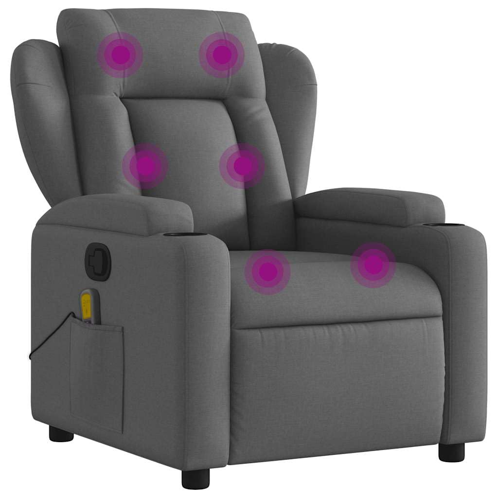 vidaXL Dark Gray Fabric Recliner Chair with 6-Point Vibration Massage, Adjustable Backrest & Footrest, Cup Holders, Side Pocket, Padded Seat, Perfect for Living Room or Home Theater Seating