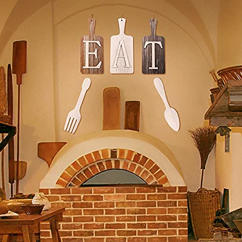 5 Pieces 15 X 6 Inch Cutting Board Eat Sign Set Fork And Spoon Wall Decor Hanging Wood Eat Signs Kitchen Decor Rustic Primitive