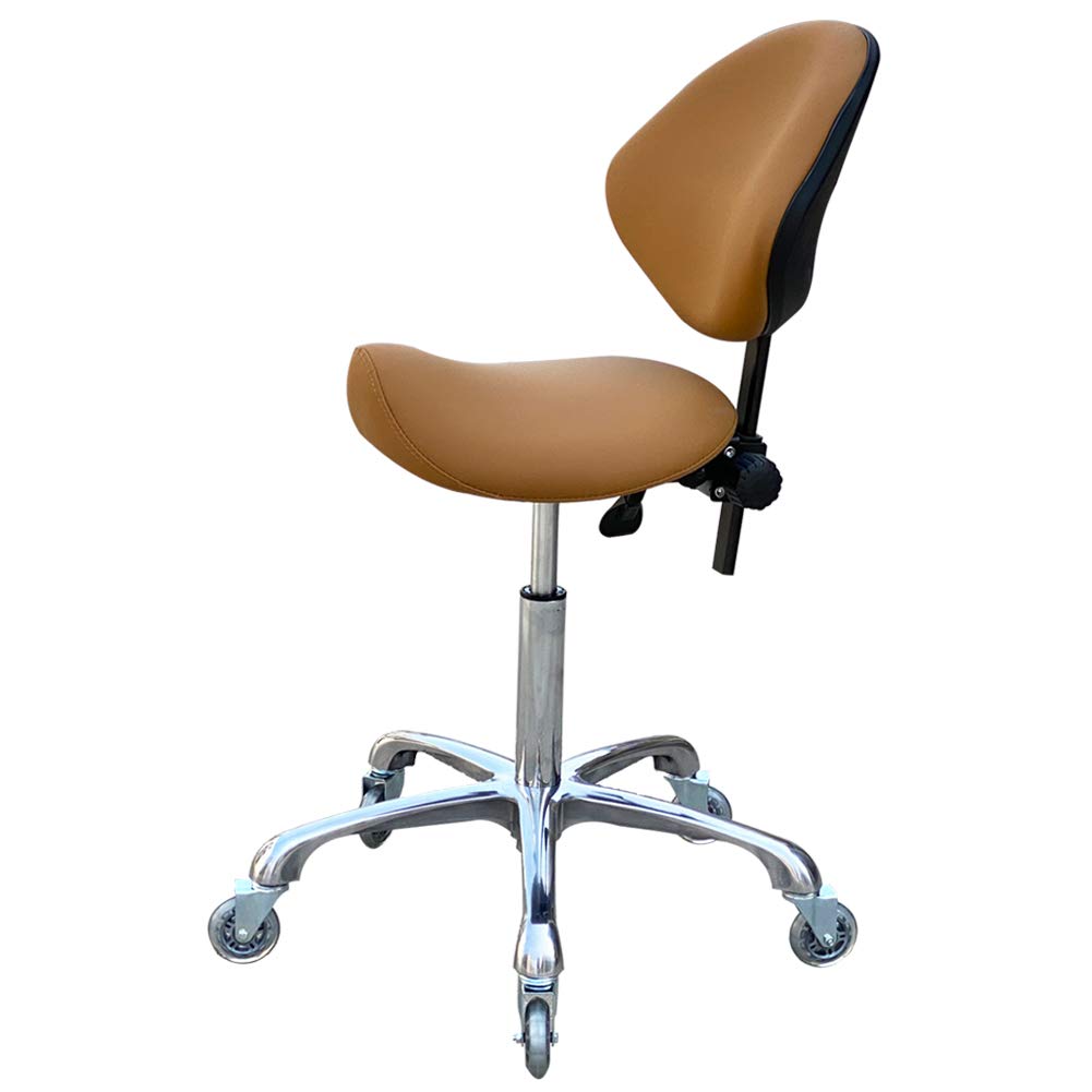 FRNIAMC Adjustable Saddle Stool Chairs with Back Support Ergonomic for Medical Clinic Studio Salon Office and Home (Camel)