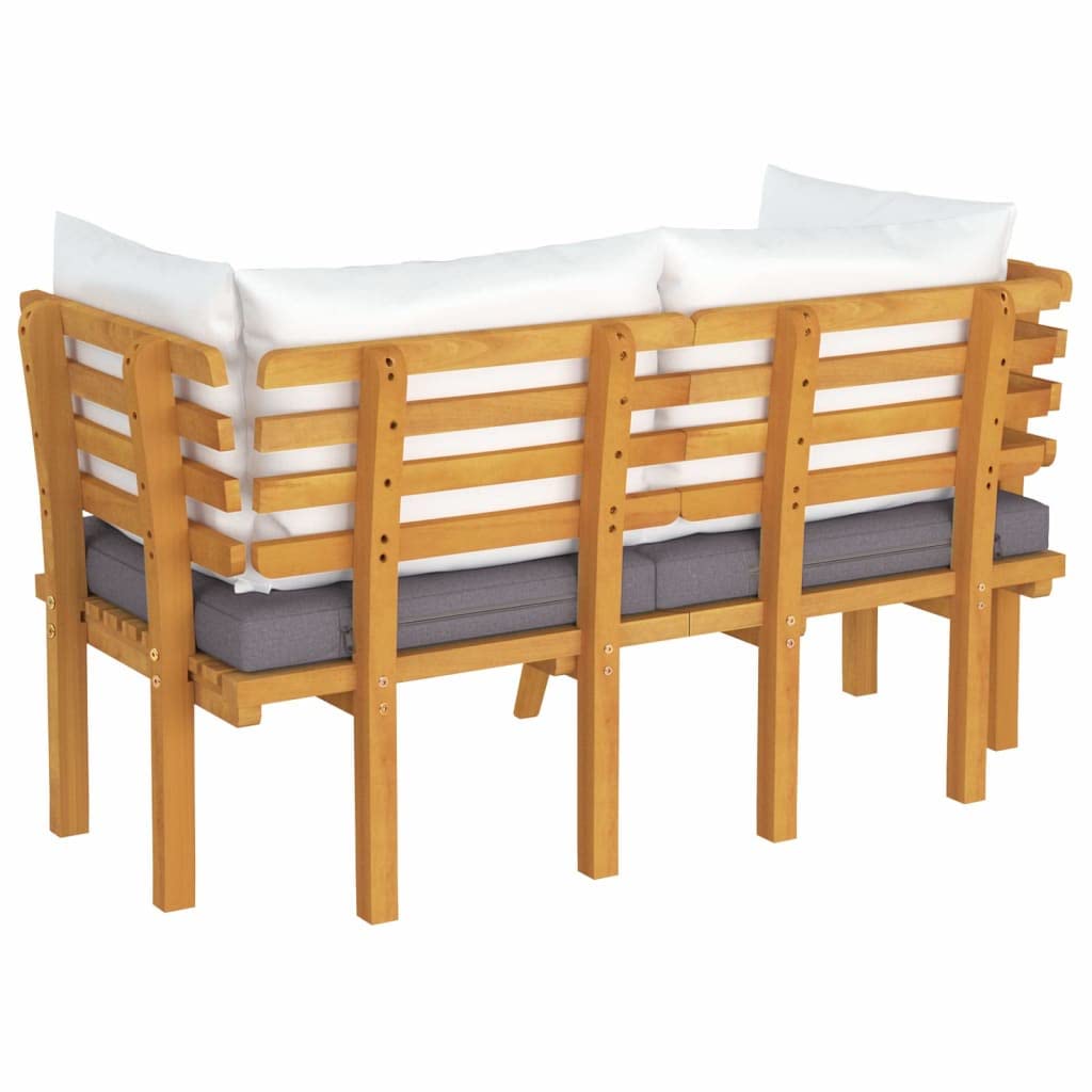 vidaXL Wooden Patio Sofa with Cushions - 2-Seater Solid Acacia Wood Patio Lounge Sofa with Dark Gray and White Cushions - Weather-Resistant - Outdoor Garden Furniture