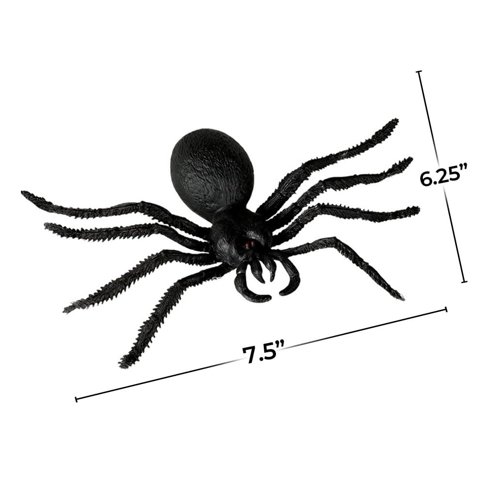 Black Big Plastic Spider & Polyester Web (7.5'' X 6.25'') - 1 Set - Realistic Design, Perfect Decoration For Halloween, Haunted