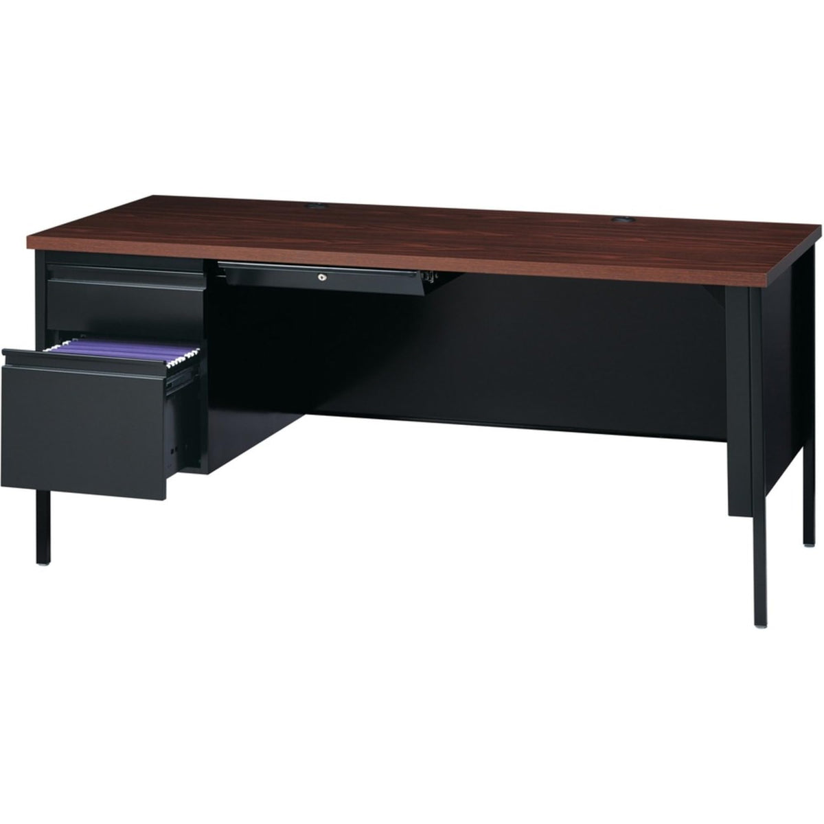 Lorell Single Left Pedestal Desk, 66 by 30 by 29-1/2-Inch, Black Walnut