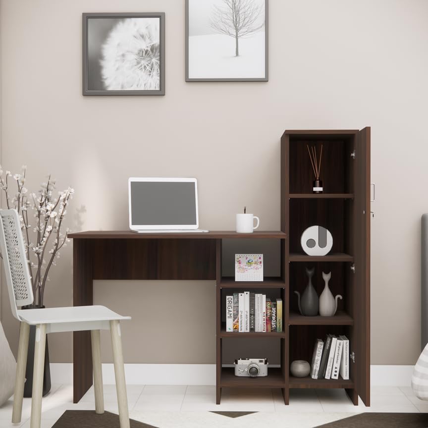 Furnesta Hutch Desk With Storage, Multipurpose For Office Study Bedroom, Asian Walnut, Termiteproof Borerproof Engineered Wood