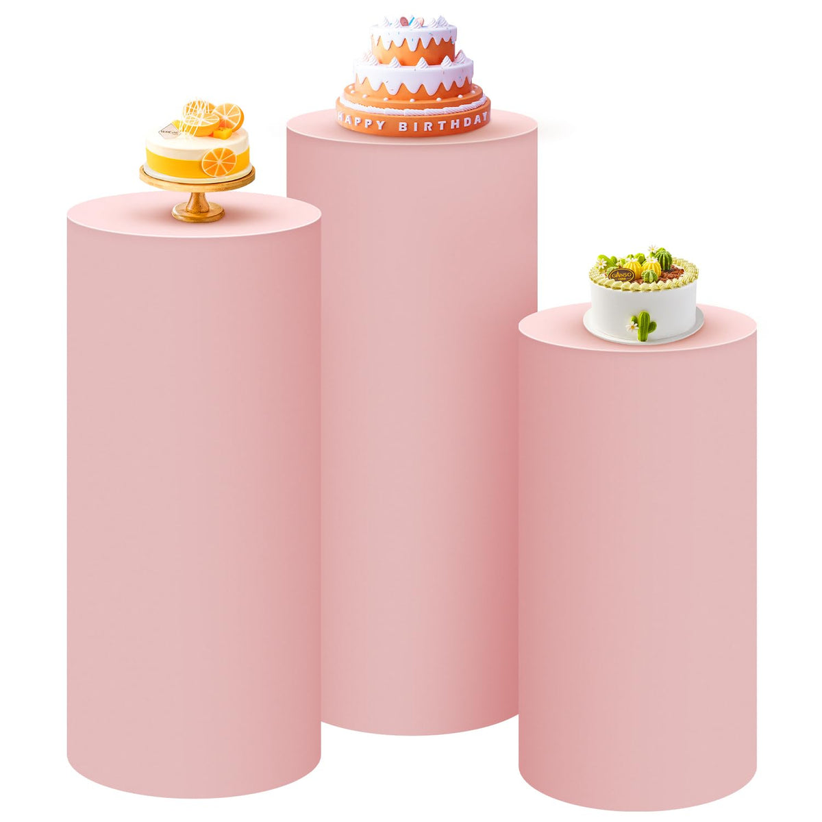 SaitiMade Set of 3 - Pink Cylinder Pedestal Stand Covers, Flexible Cylinder Stand Covers for Party, Wedding or Birthday Event De