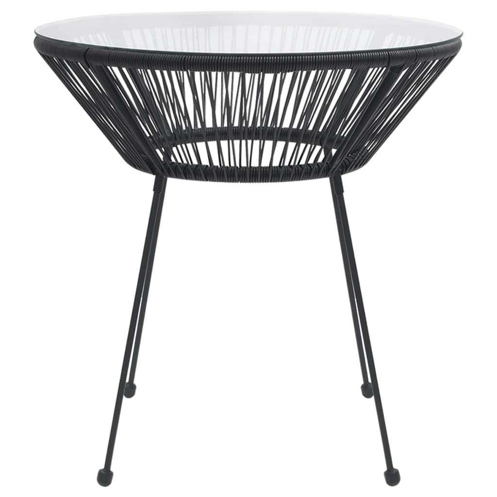 vidaXL Outdoor Dining Table | 27.6” | Black Rattan & Glass Top | Powder-Coated Steel Frame | Water-Resistant | Easy Assembly | Ideal for Patio & Garden Décor