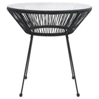 vidaXL Outdoor Dining Table | 27.6” | Black Rattan & Glass Top | Powder-Coated Steel Frame | Water-Resistant | Easy Assembly | Ideal for Patio & Garden Décor