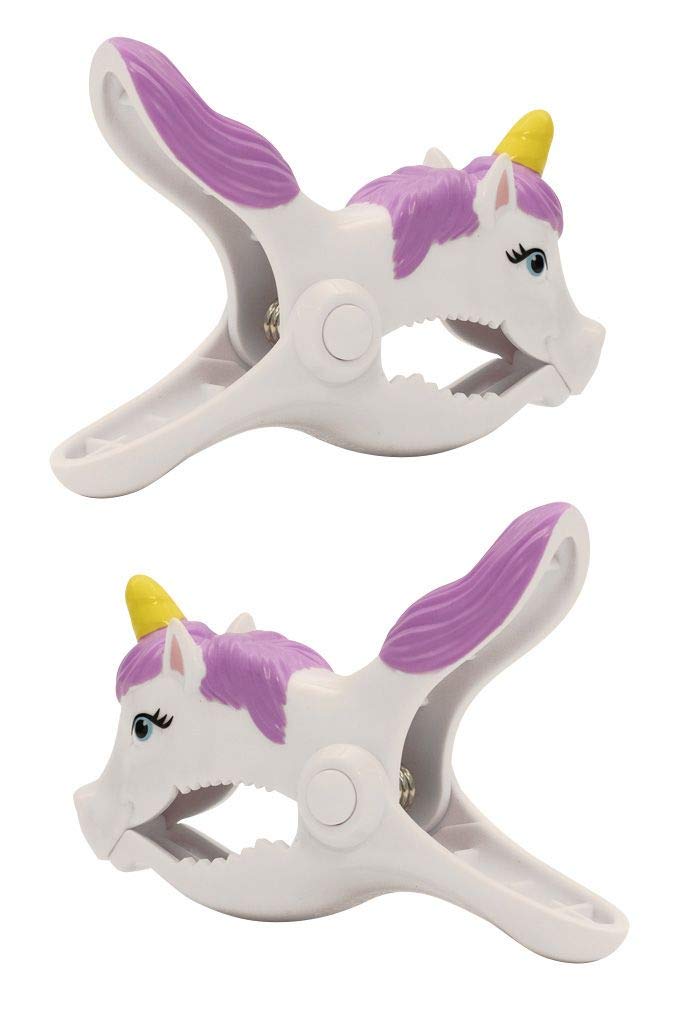 O2Cool Bocaclips - Beach Towel Clips For Beach Chairs, Patio And Pool Accessories - (Unicorn) 4 Count