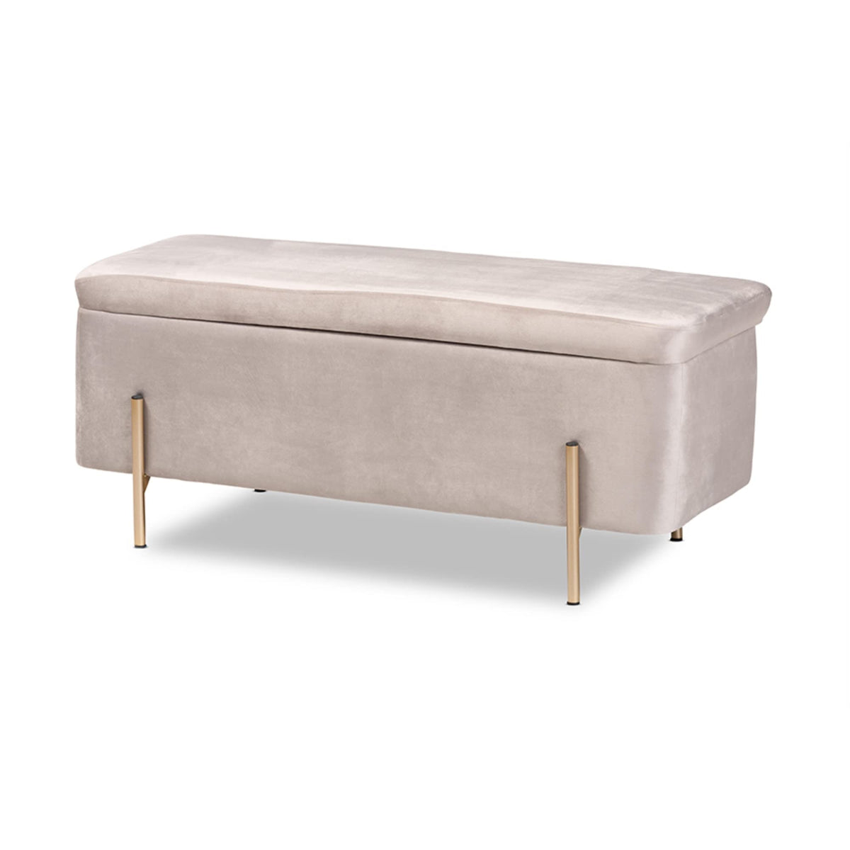 Baxton Studio Rockwell Contemporary Glam And Luxe Grey Velvet Fabric Upholstered And Gold Finished Metal Storage Bench