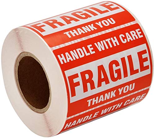 True-Ally 1 Roll Fragile Stickers - 3x 2 Strong Adhesive Red Fragile Labels Handle with Care Warning Stickers for Shipping Packi