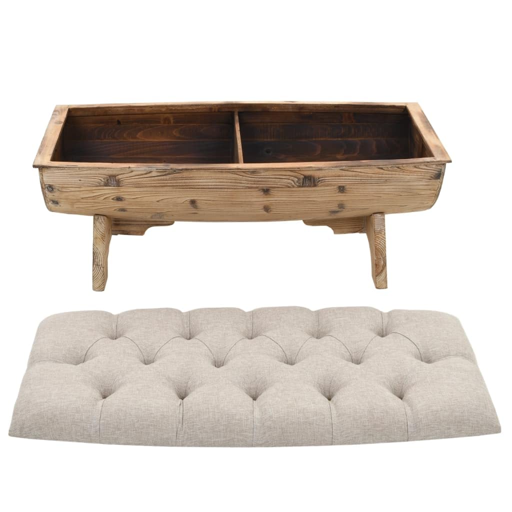 vidaXL Solid Fir Wood Storage Bench 40.6", Barrel Shaped, Multicolour Polyester Upholstery, Retro Style, Ample Storage Space, Easy Assembly, Comfortable Seat