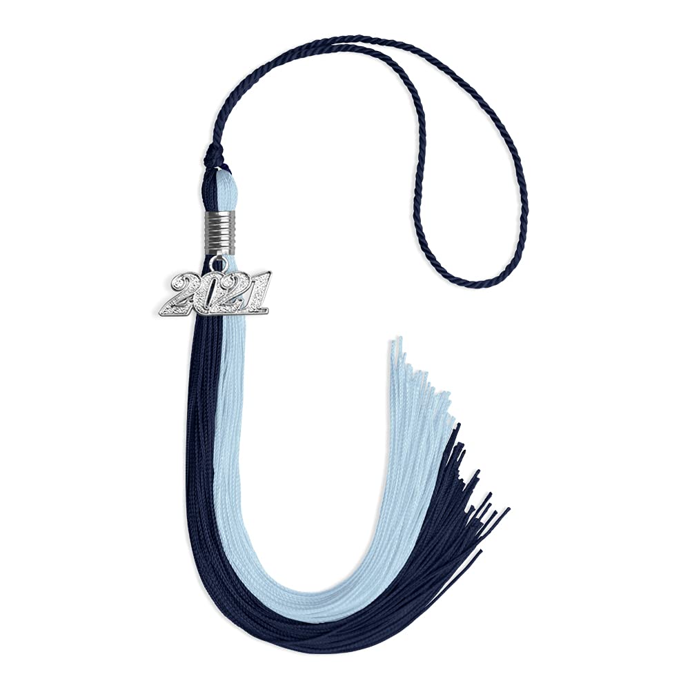 Endea Graduation Double Color Tassel with Silver Date Drop (Dark Navy Blue/Light Blue, 2021)